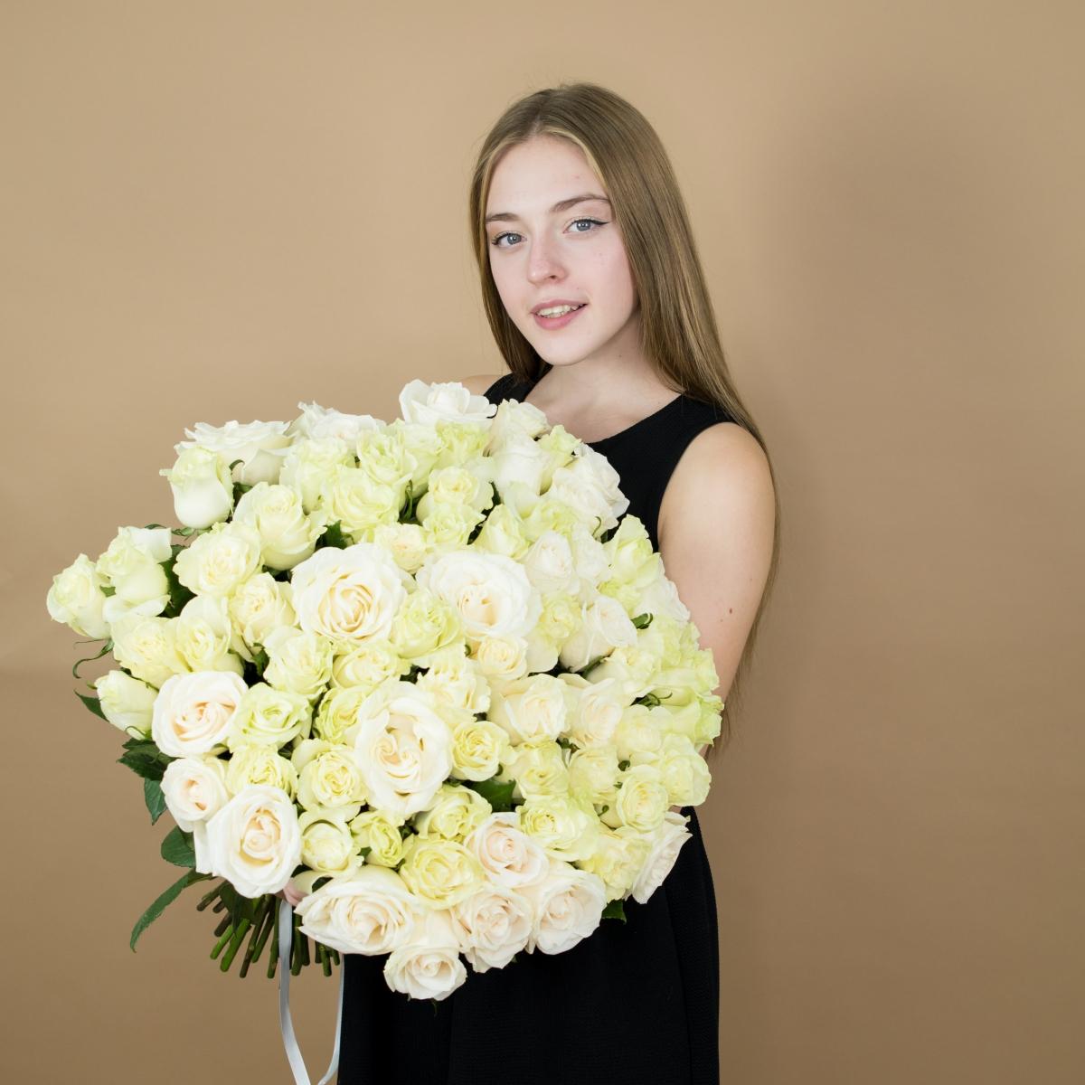 Букет из белых роз 101 шт 40 см (Эквадор) (код  96015)