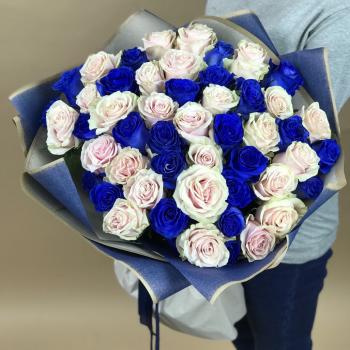 Белая и Синяя Роза 51шт 70см (Эквадор) артикул  118678